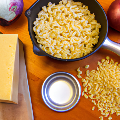 A vibrant image showcasing the ingredients for Dutch oven mac and cheese, including various cheeses, pasta, and seasonings.